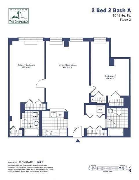 a floor plan of a 2 bed 2 bath apartment